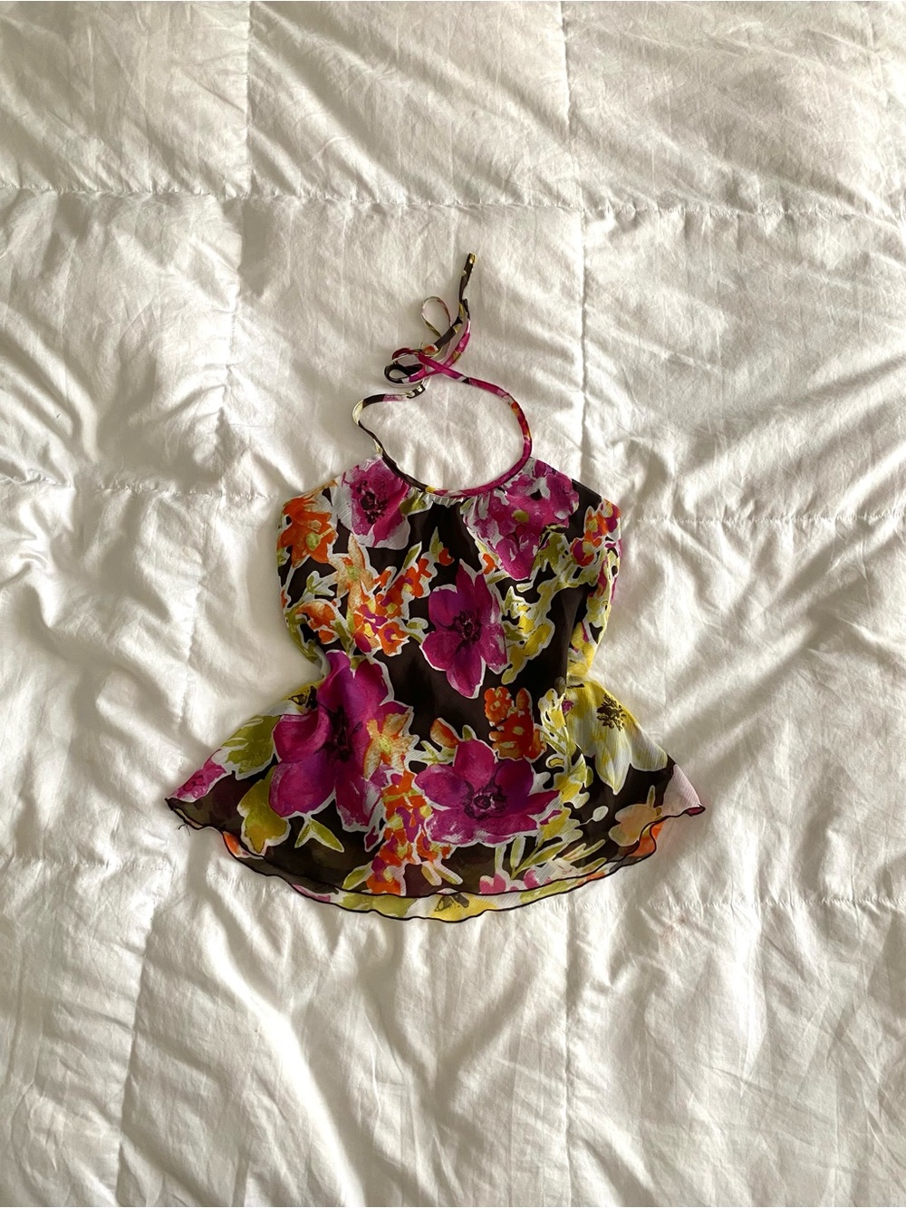 Y2K A. Byer Floral Halter Top - Pink, Black & Yellow